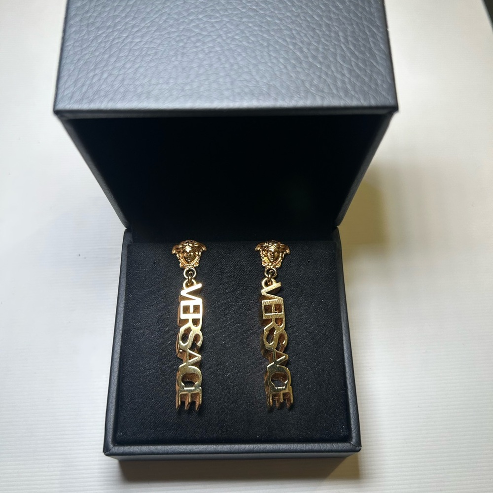 Versace Gold Logo Earrings